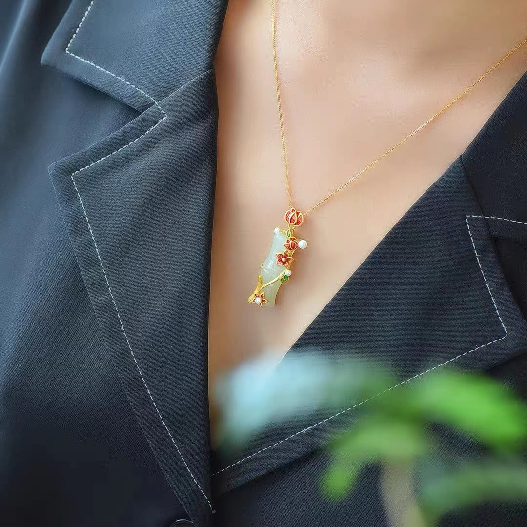 Lotus Flower Bamboo Shape Necklace