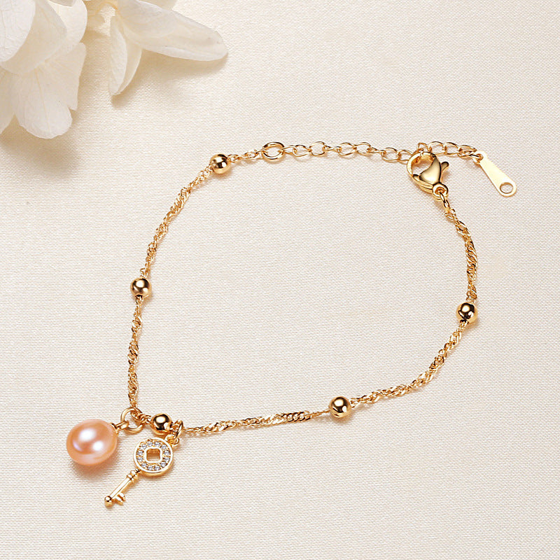 Genuine Pearl Bracelet Key Charm