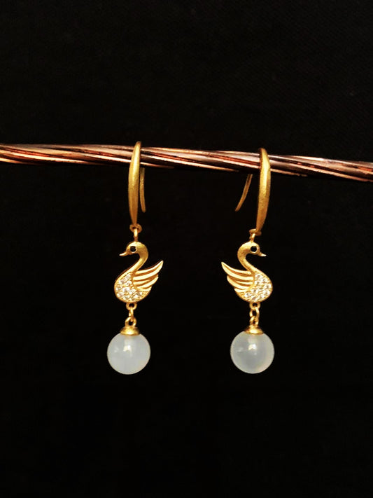 Zirconia Swan Carnelian/Chrysoprase/Chalcedony Earrings