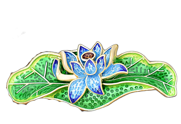 Cloisonne Lotus Flower Floral Statement Pendant