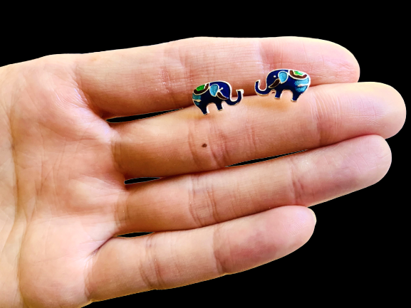 Vintage Style Cloisonne Elephant Stud Earrings