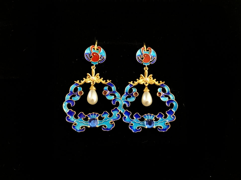 Butterfly Cloisonne Earrings with Pearls