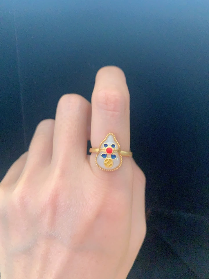 Gourd Shape Enamel Floral Ring