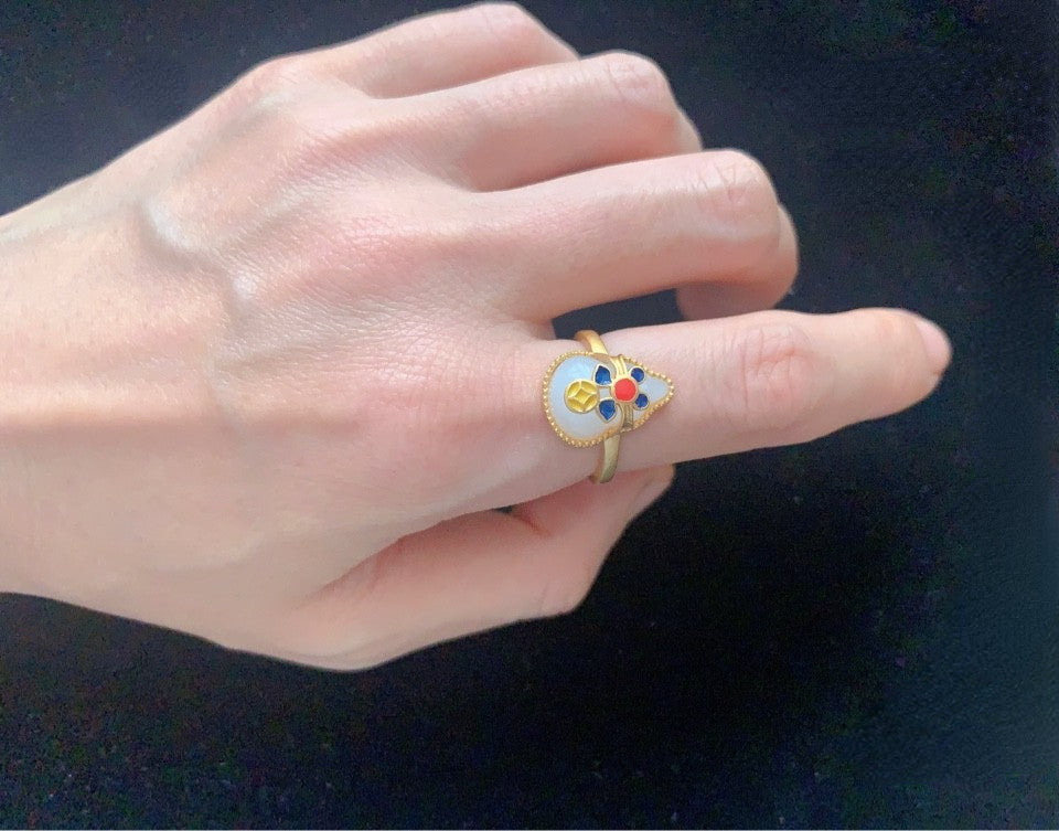 Gourd Shape Enamel Floral Ring