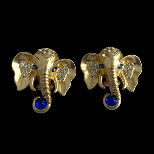 Blue Rhinestone Elephant Earrings