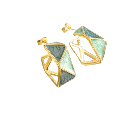 Geometric Green Enamel Stud Earrings