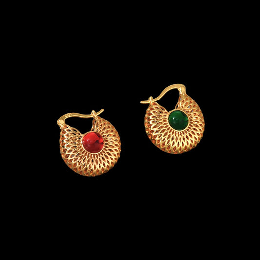 Two Stone Huggie Hoop Statement Earrings