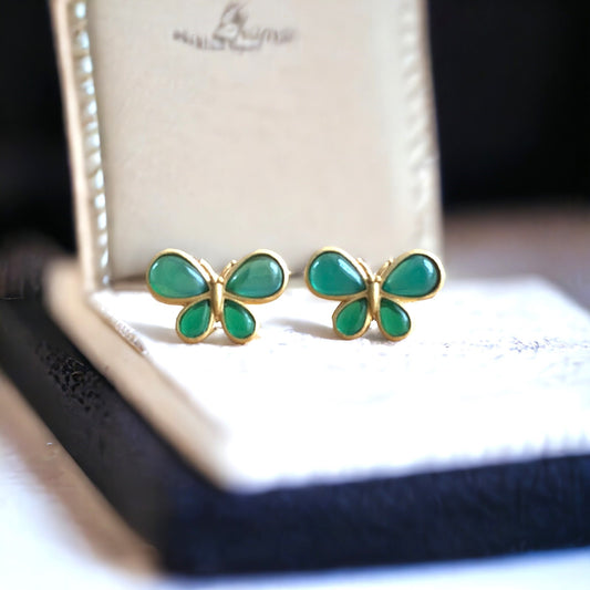Butterfly Chrysoprase Green Stud Earrings