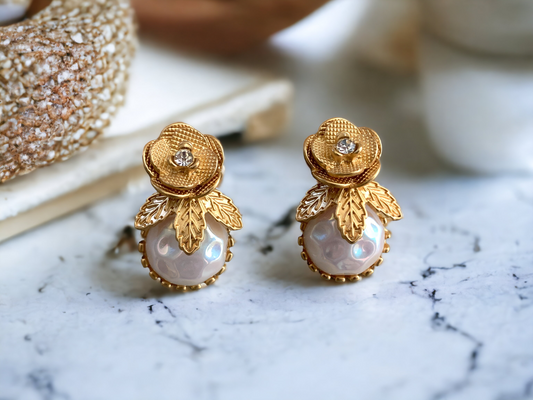 Floral Simulated Baroque Pearl Earrings