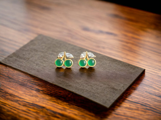 Dainty Green Cherry Stud Earrings
