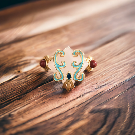 Cloisonne South Red Agate Jade Ring
