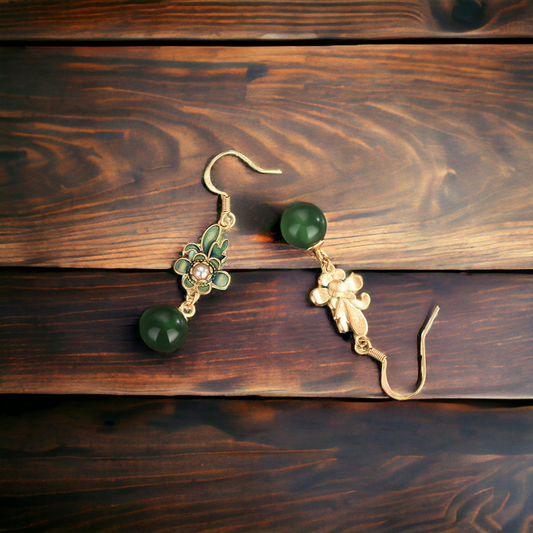 Chrysoprase Vitreous Enamel Floral Earrings