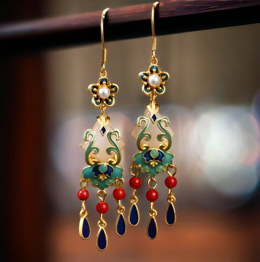 Cloisonne Tassel Drop Earrings