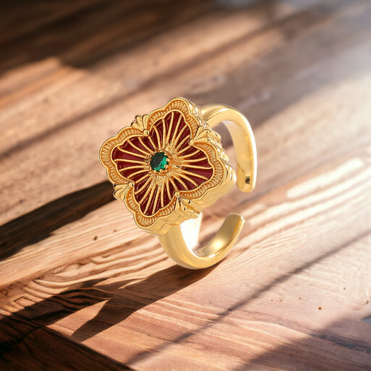Floral Red Statement Ring