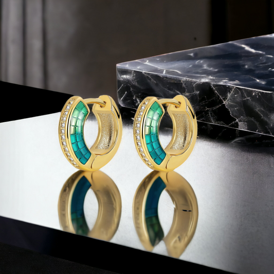 Blue Enamel Hoop  Earrings