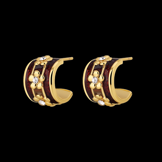 Floral Enamel Huggie Hoop Earring
