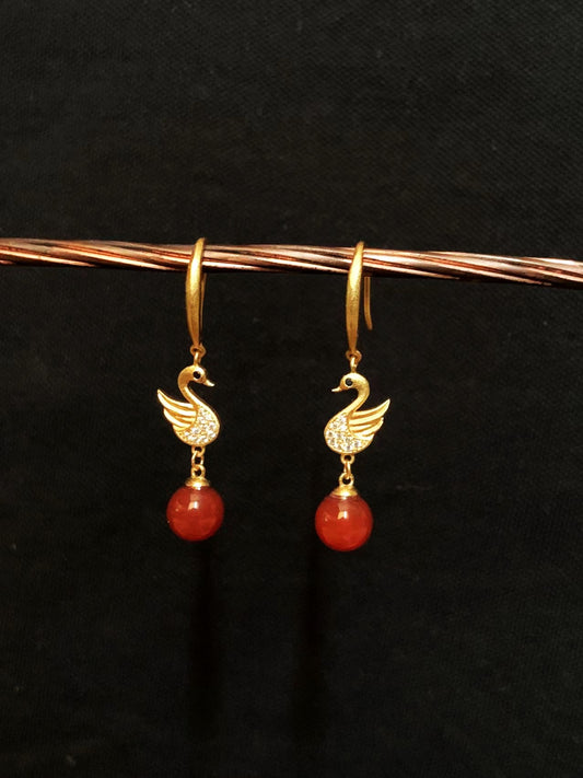 Zirconia Swan Carnelian/Chrysoprase/Chalcedony  Earrings