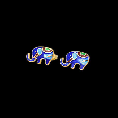 Vintage Style Cloisonne Elephant Stud Earrings