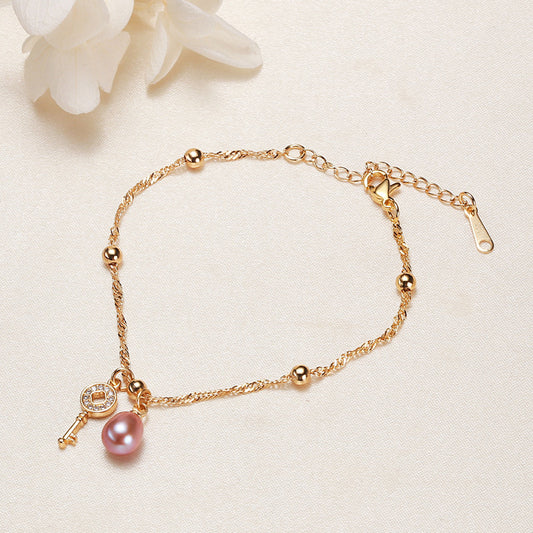 Genuine Pearl Bracelet Key Charm