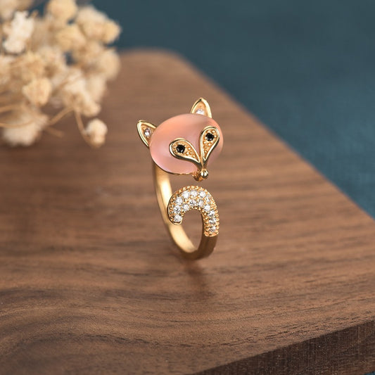 Opal Fox Zircon Cat's Eye Pink Gemstone Ring