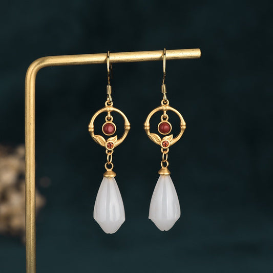 Magnolia Agate Jade Hoop Earrings