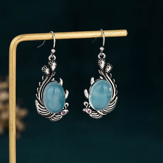 Blue Chalcedony Fish Drop Earrings