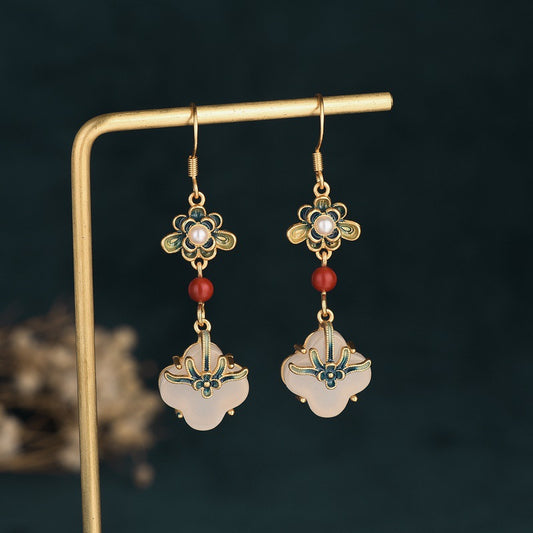 Four-leaf Clover Vitreous Enamel Floral Earrings