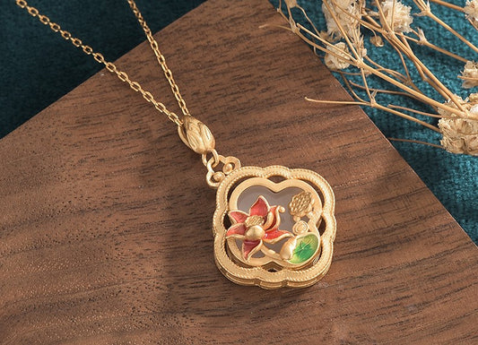 Lotus Flower Enamel Statement Necklace