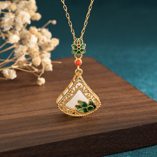 Folding Fan Inspired Vintage Style Floral Necklace