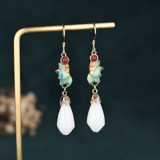 Cloisonne Jade Magnolia Earrings